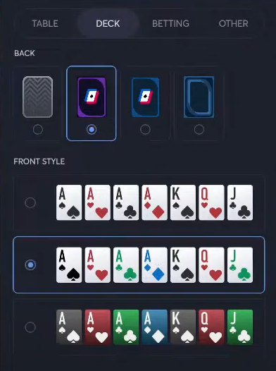 ClubWPT Gold deck settings