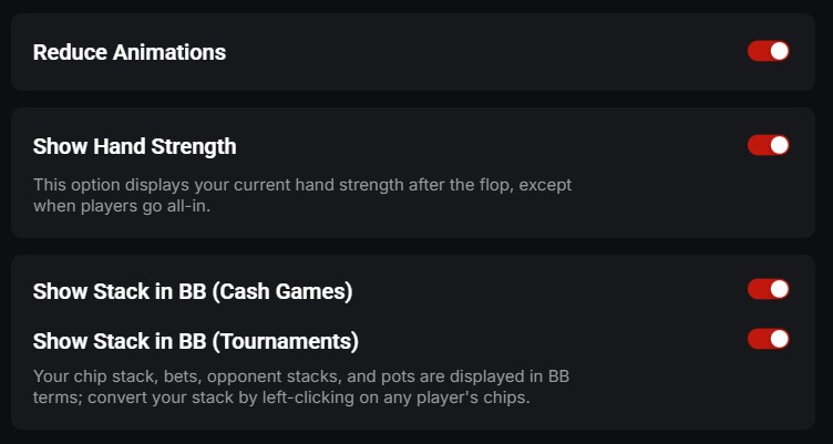 CoinPoker game settings 1