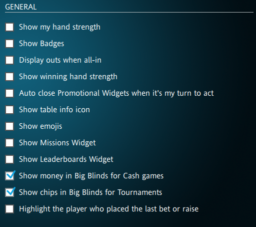 iPoker table settings