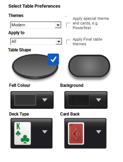 PartyPoker theme settings