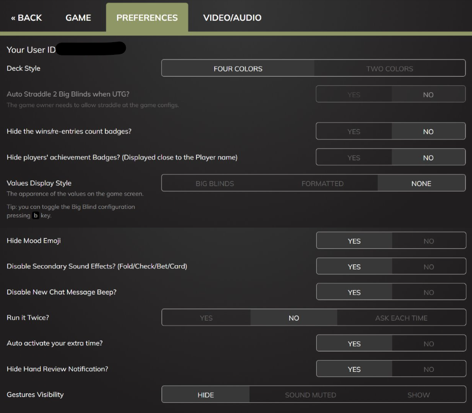 Poker Now preferences